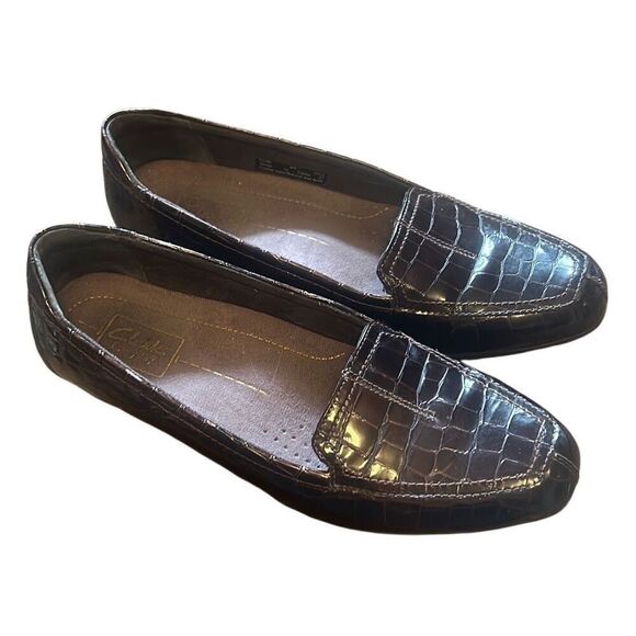 Clarks Collection Soft Cushion Sz 8M Brown Croc Comfort Loafer Flats - Picture 4 of 7